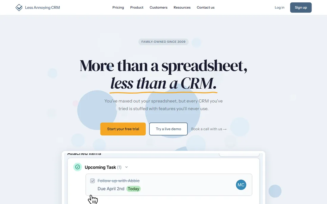 Less Annoying CRM homepage