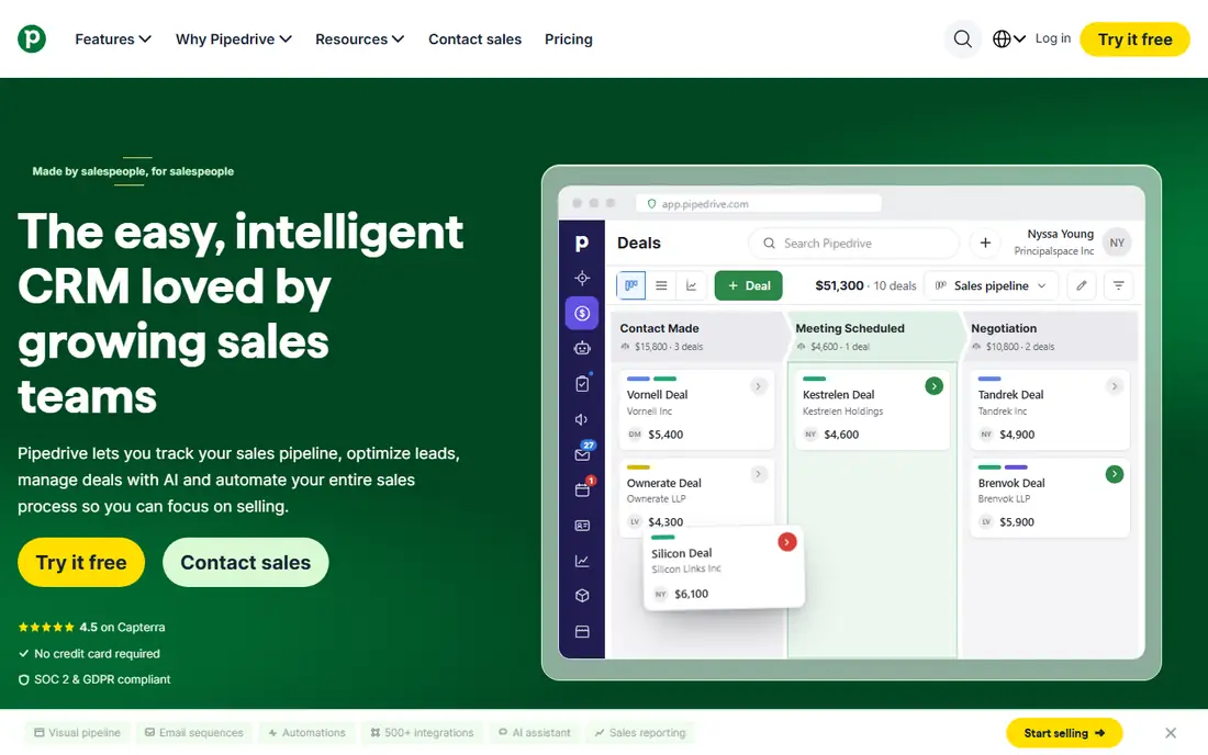 Pipedrive homepage