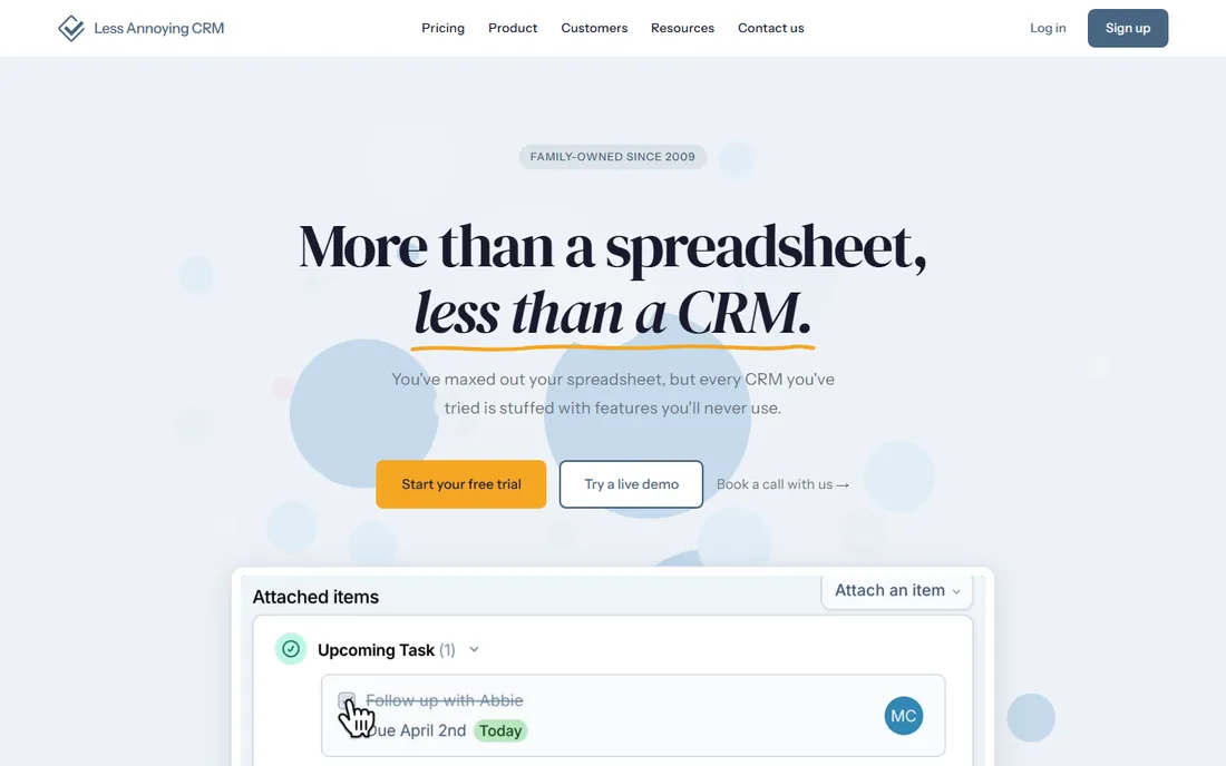 Less Annoying CRM homepage