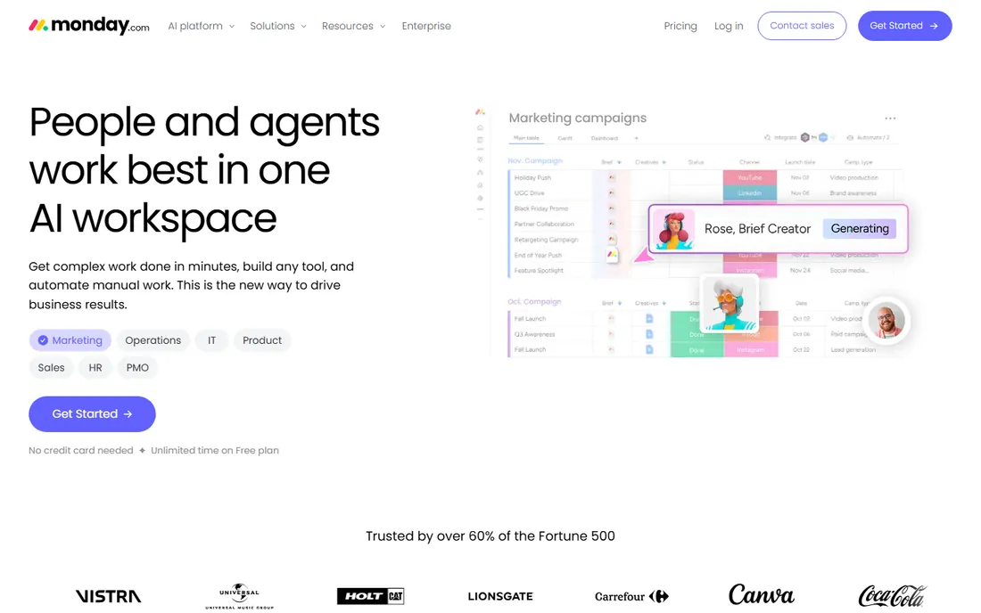 Monday Sales CRM homepage