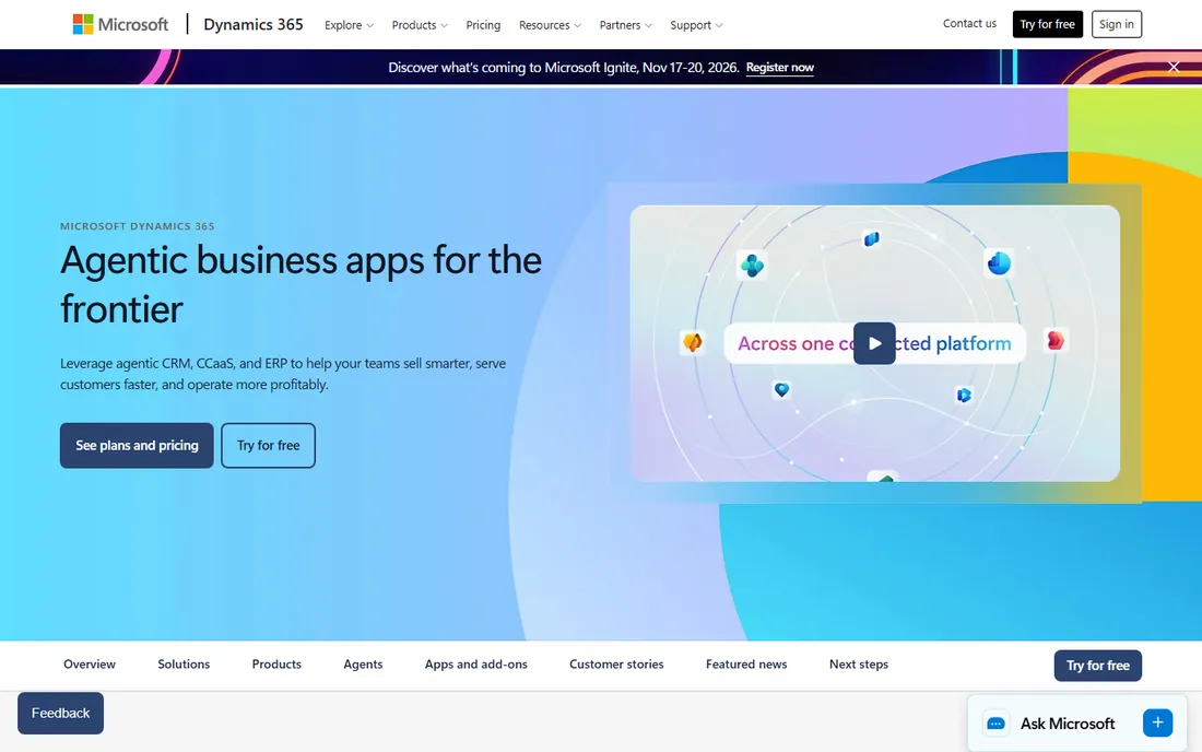 Microsoft Dynamics 365 homepage