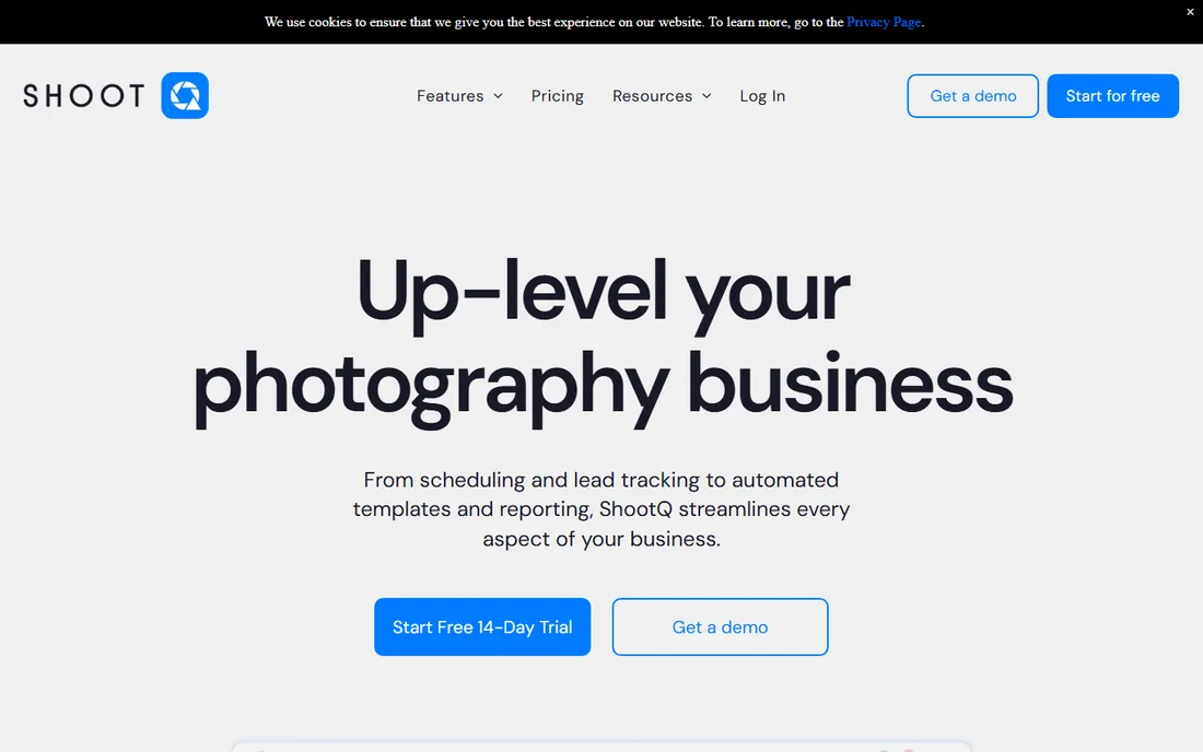 ShootQ homepage