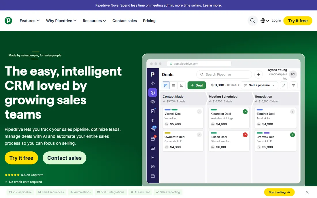 Pipedrive homepage