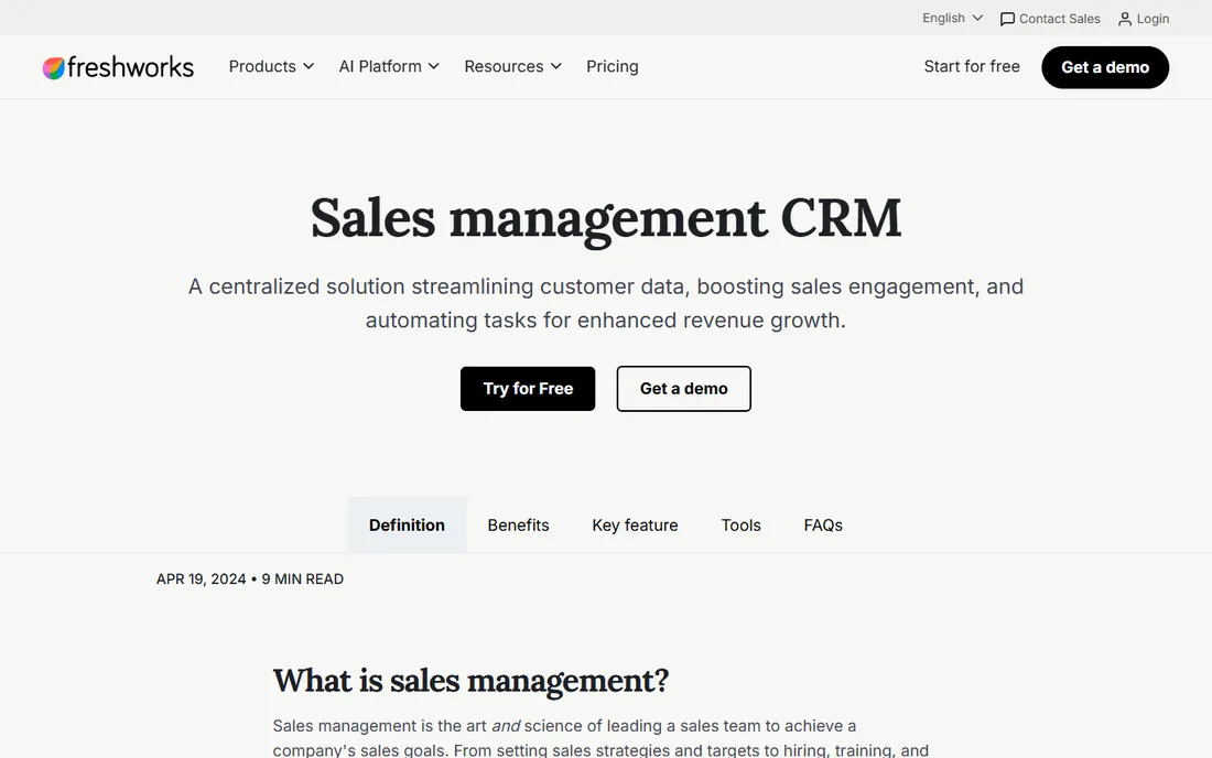 Freshsales homepage