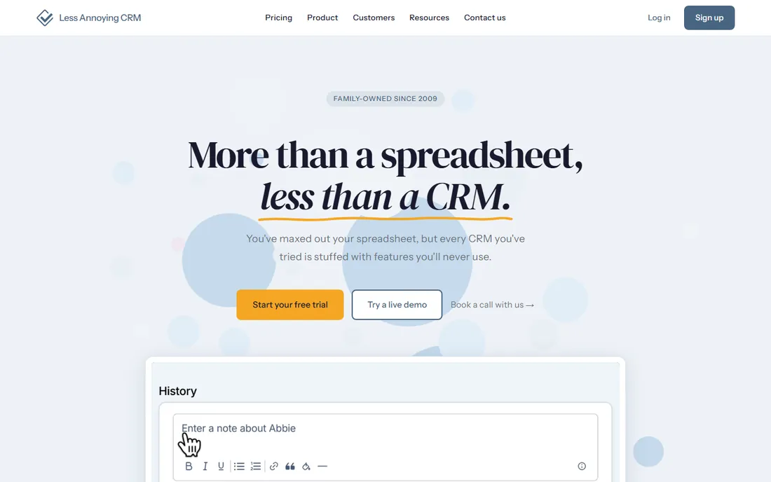 Less Annoying CRM homepage