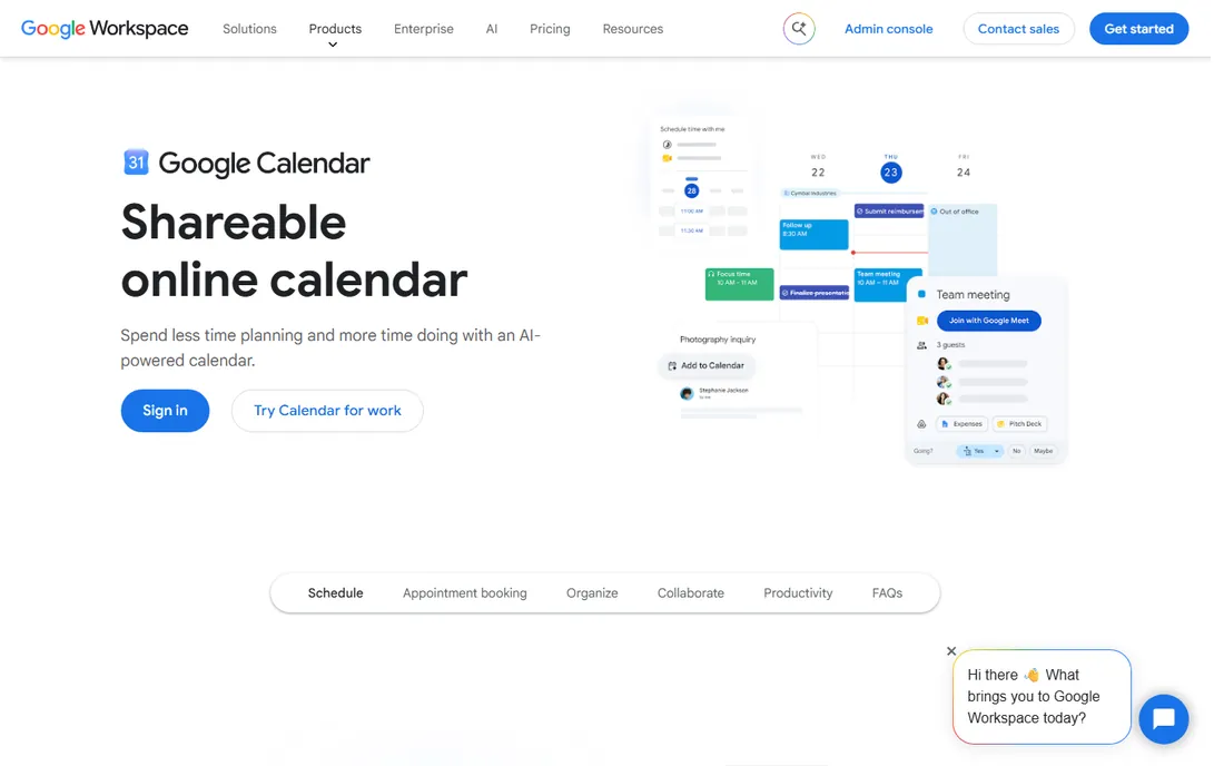 Google Calendar homepage