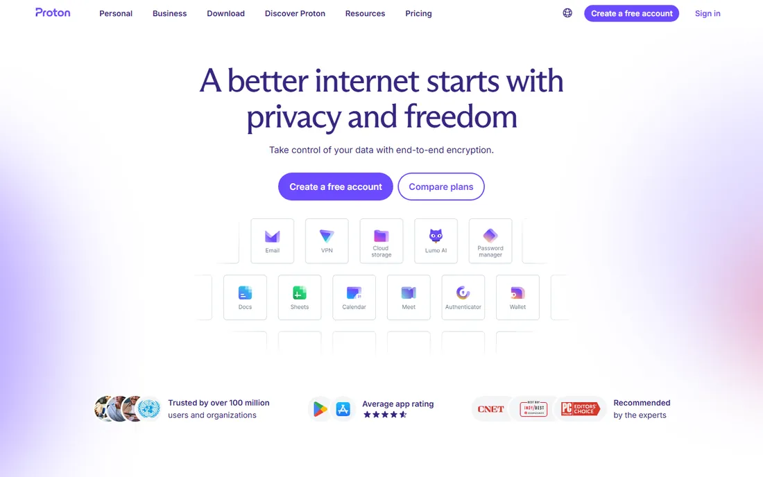 Proton Calendar homepage