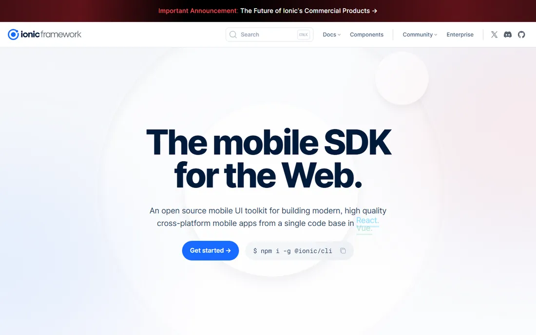 Ionic homepage
