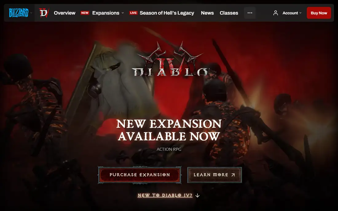 Diablo IV homepage