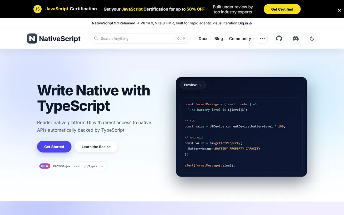 NativeScript homepage