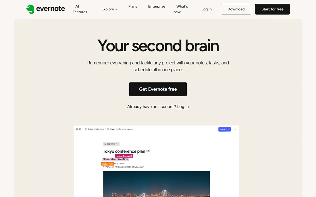 Evernote homepage