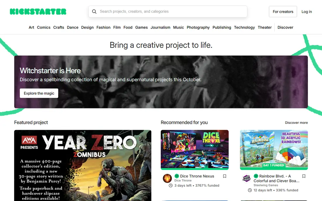 Kickstarter homepage