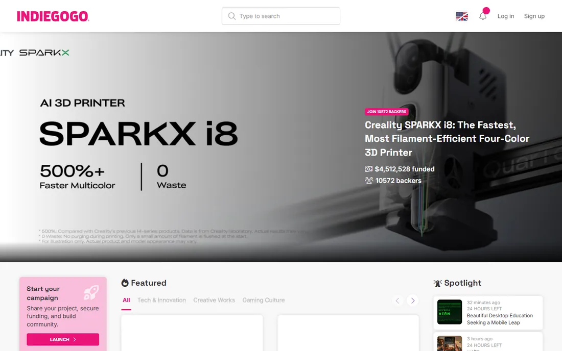 Indiegogo homepage