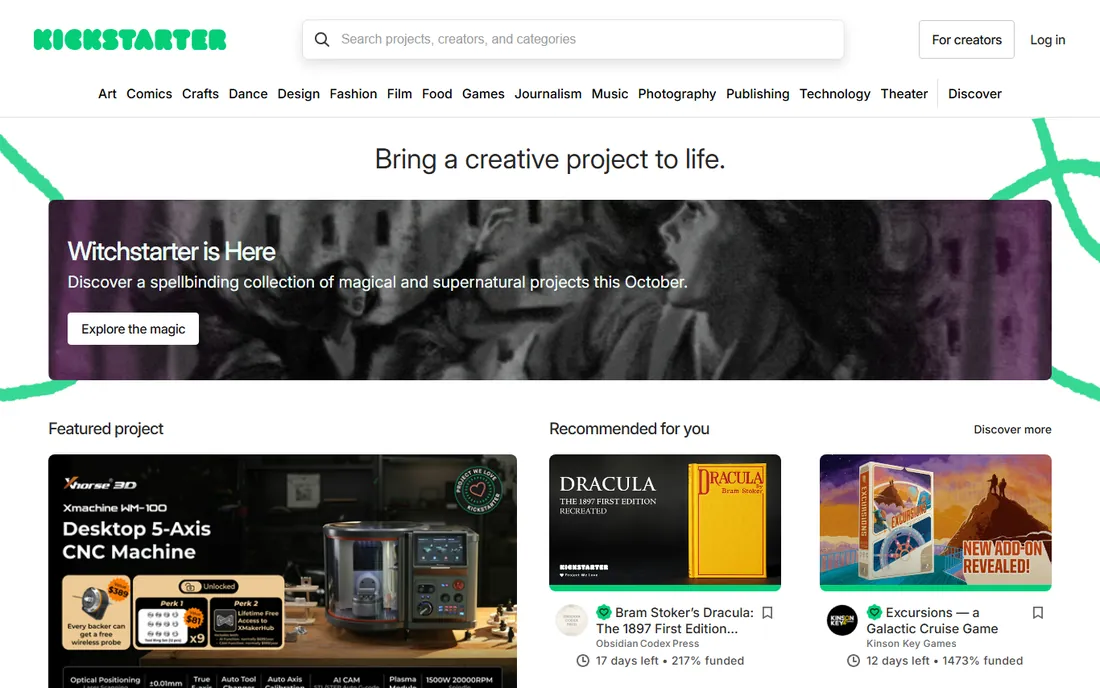 Kickstarter homepage