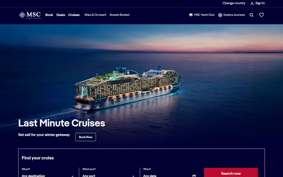 MSC Cruises homepage