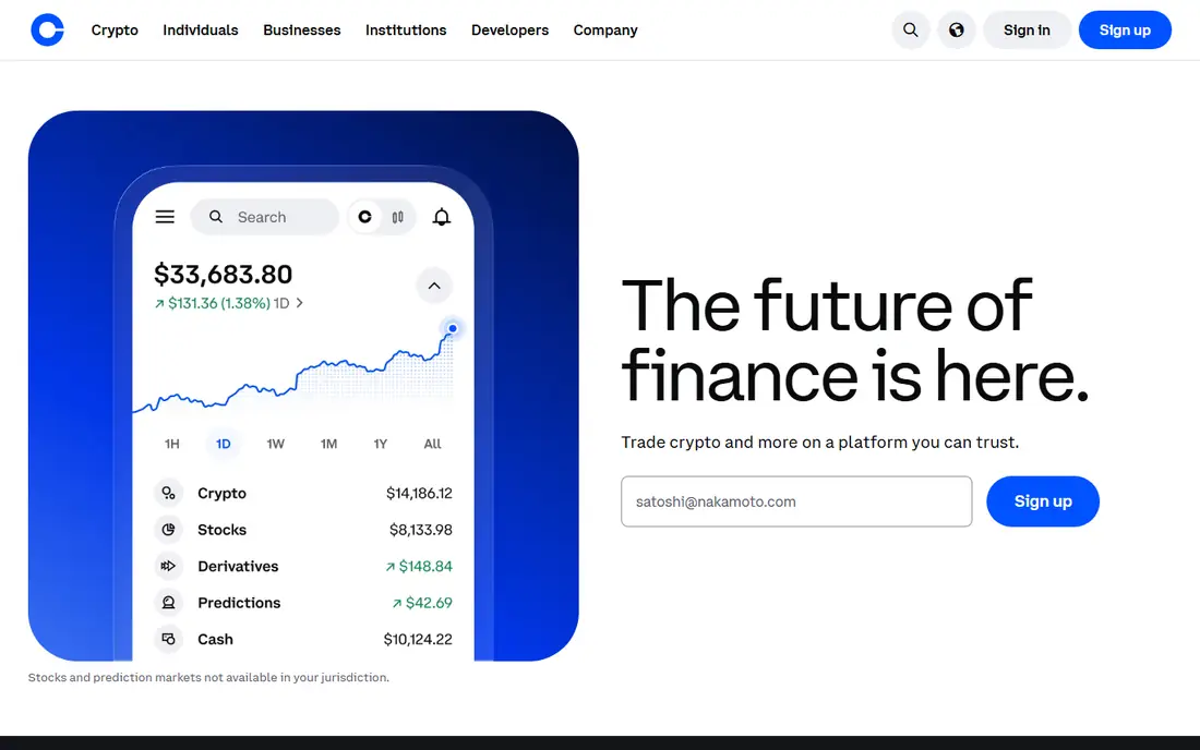 Coinbase Derivatives homepage
