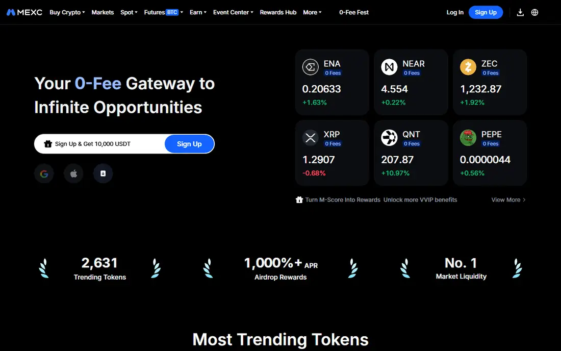 MEXC homepage