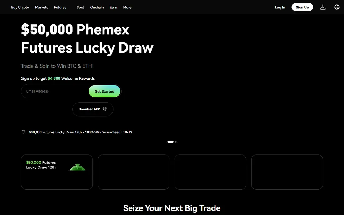 Phemex homepage