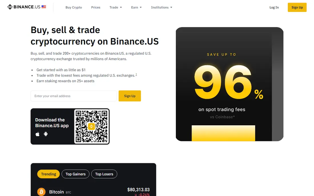 Binance.US homepage