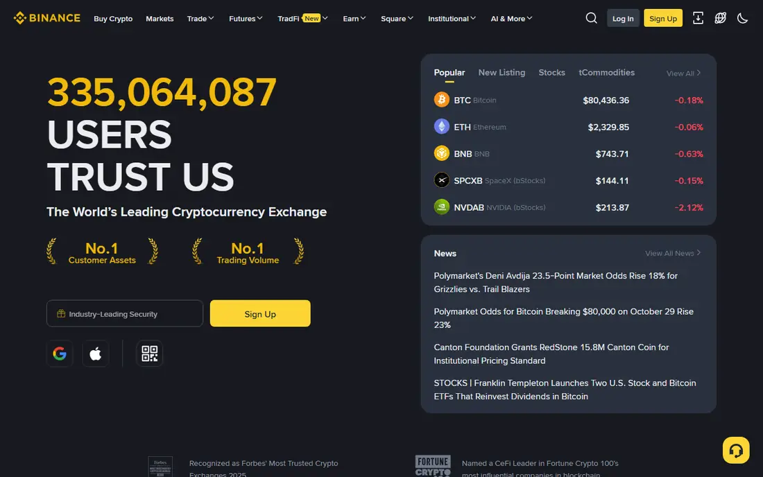 Binance homepage