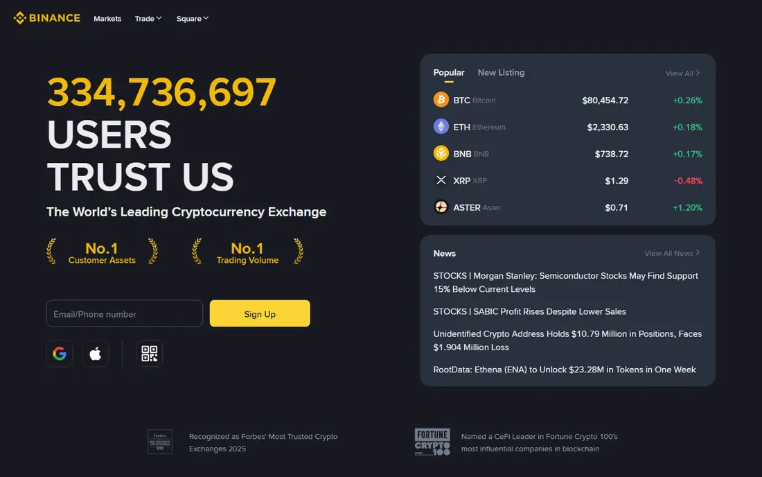 Binance homepage