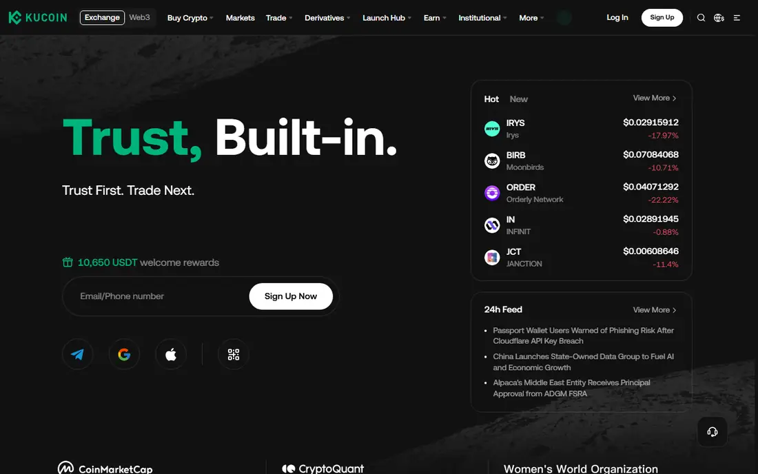 KuCoin homepage