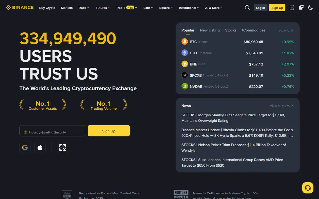 Binance homepage