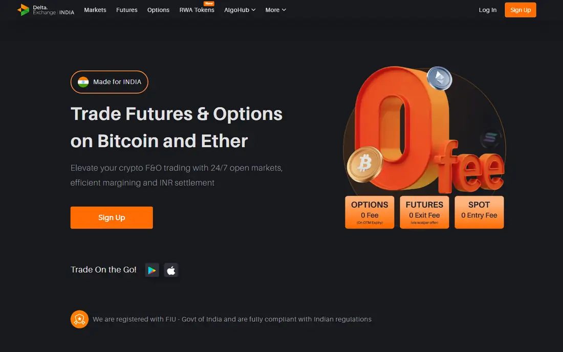 Delta Exchange homepage