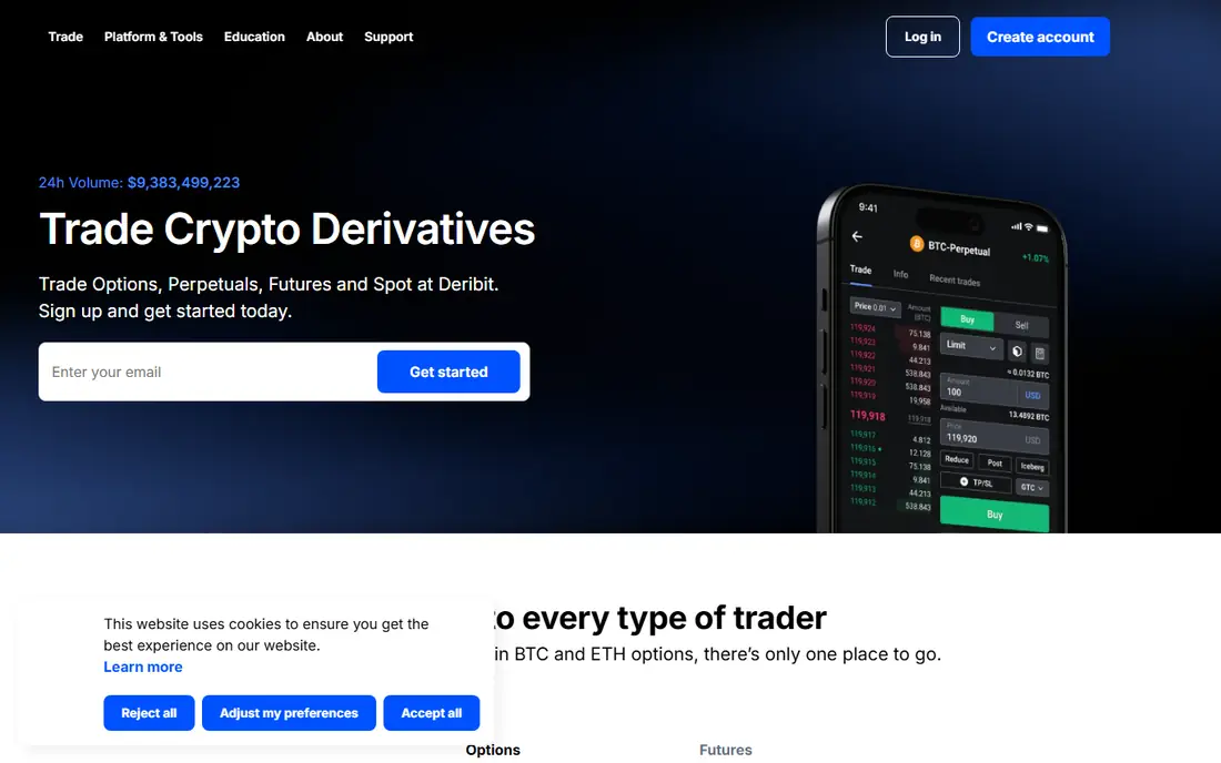 Deribit homepage
