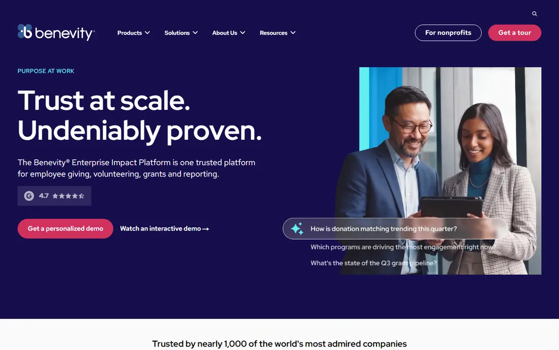 Benevity homepage