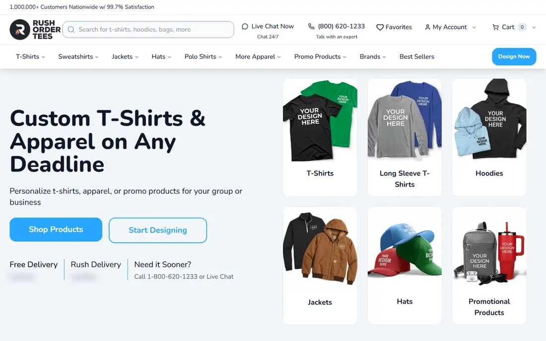 RushOrderTees homepage
