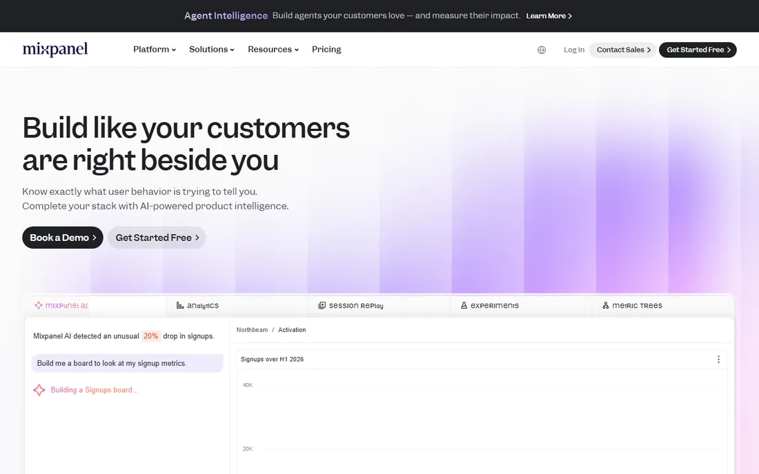 Mixpanel homepage