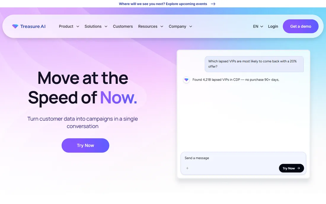 Treasure AI homepage