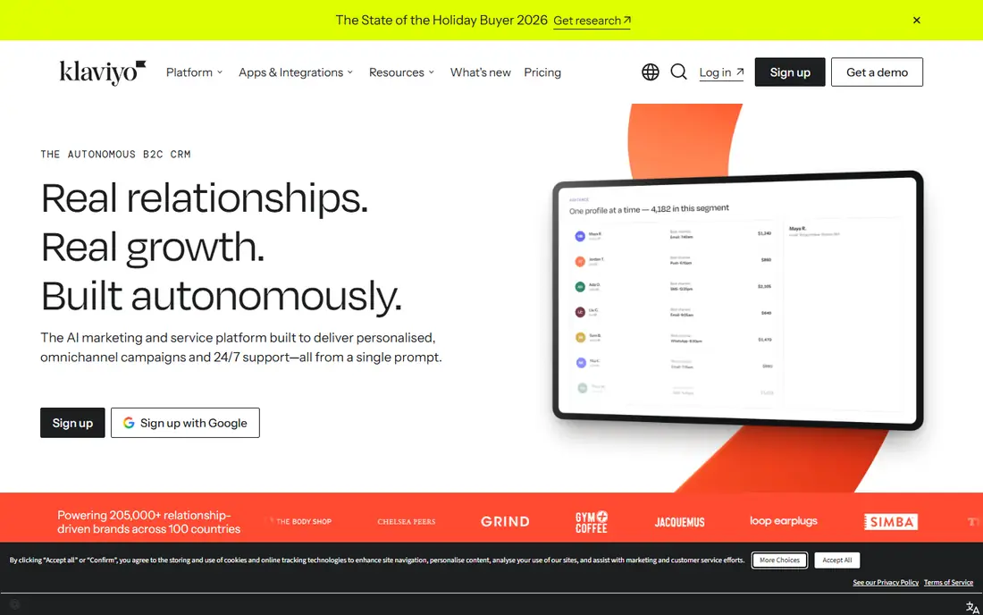Klaviyo homepage