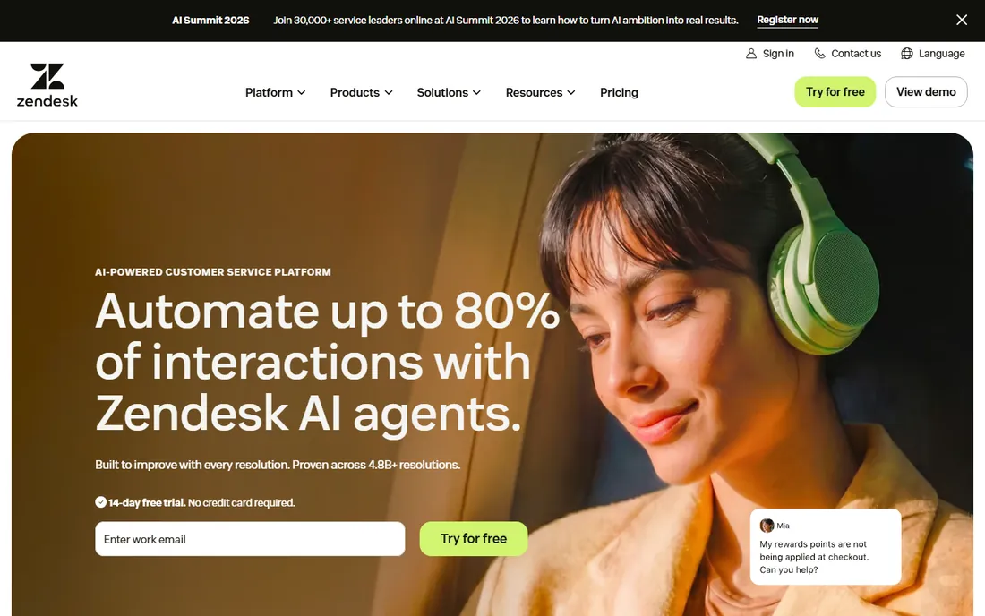 Zendesk homepage