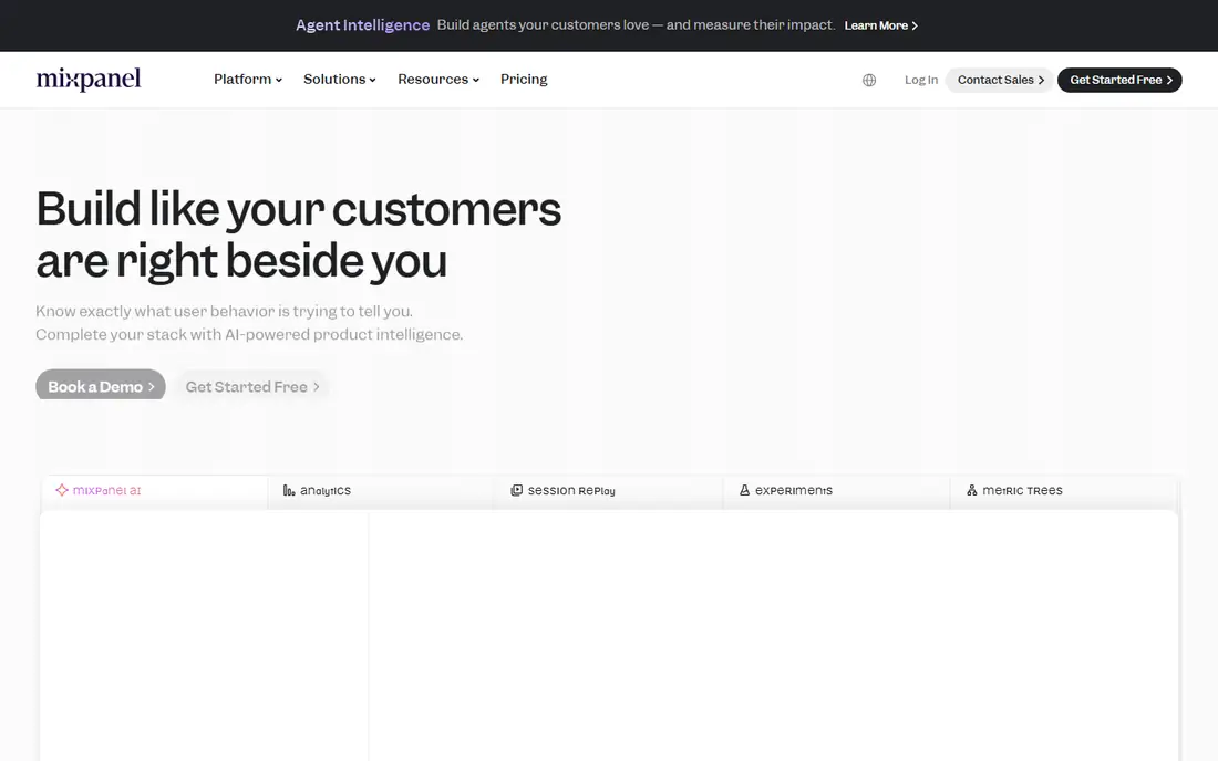 Mixpanel homepage
