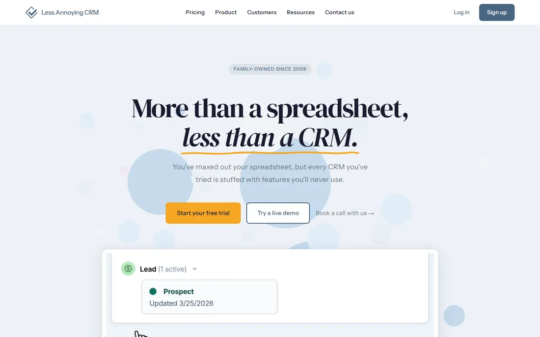 Less Annoying CRM homepage