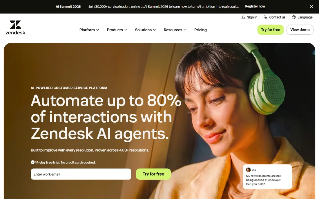 Zendesk homepage