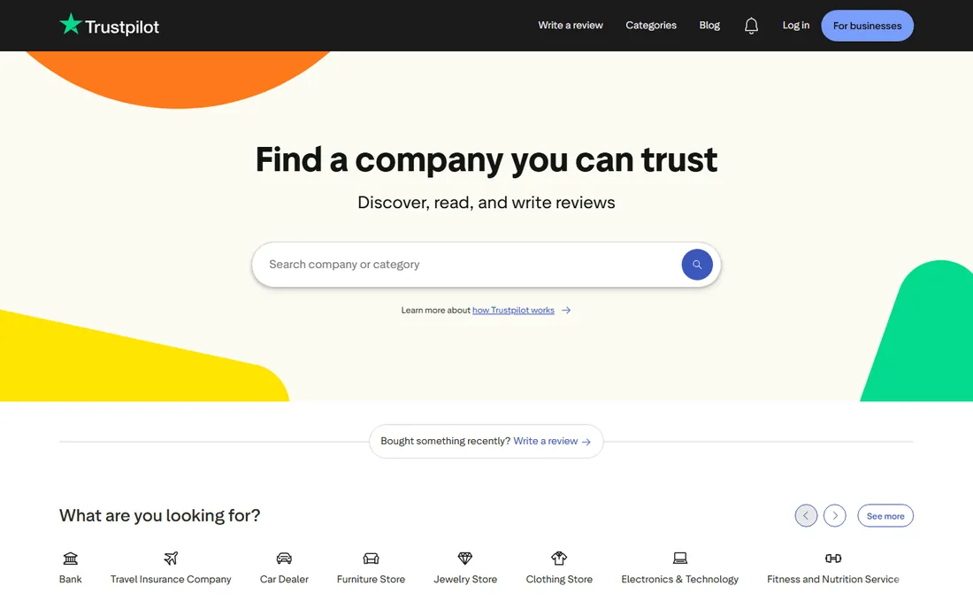 Trustpilot homepage