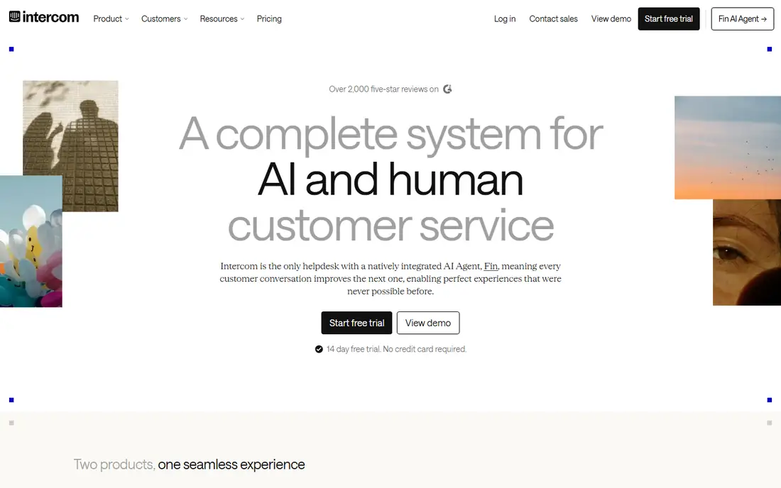 Intercom homepage