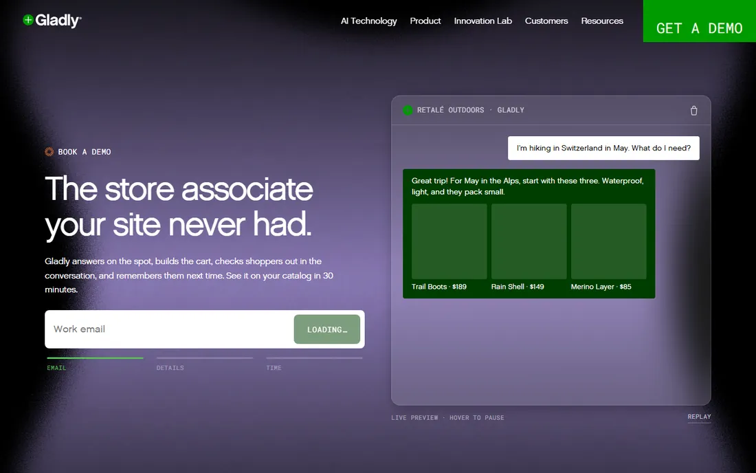 Gladly homepage