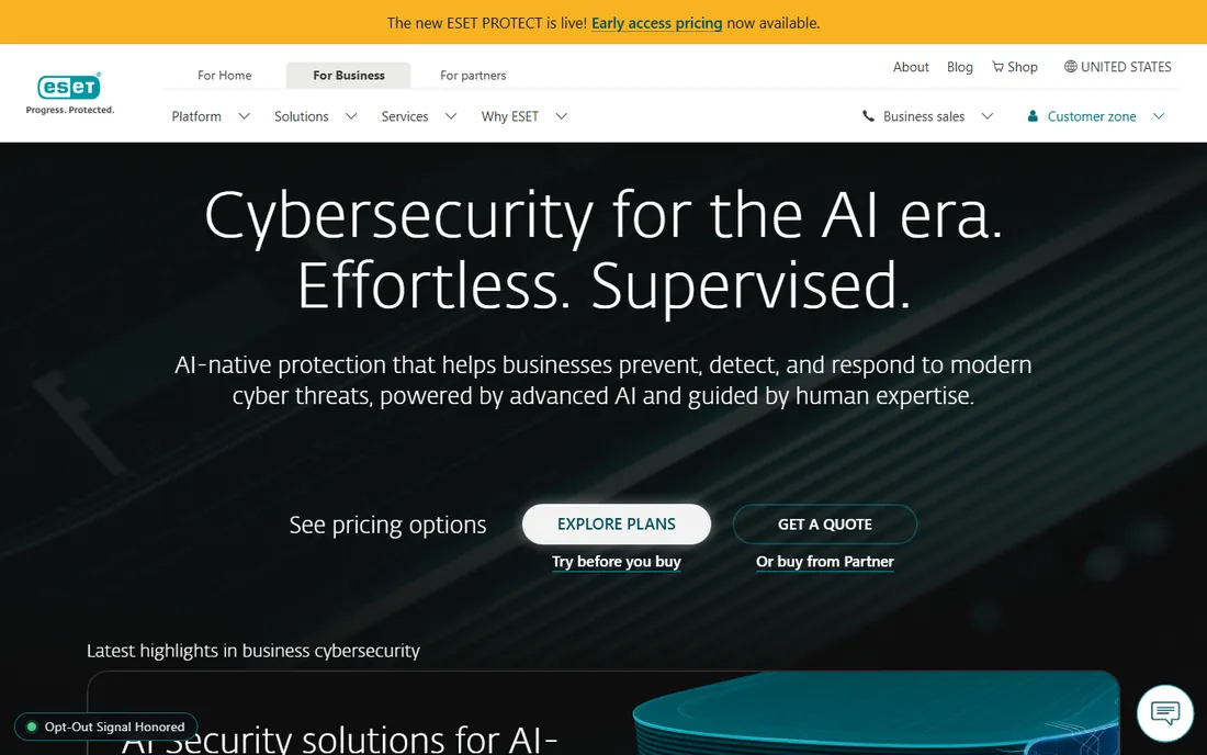 ESET PROTECT homepage