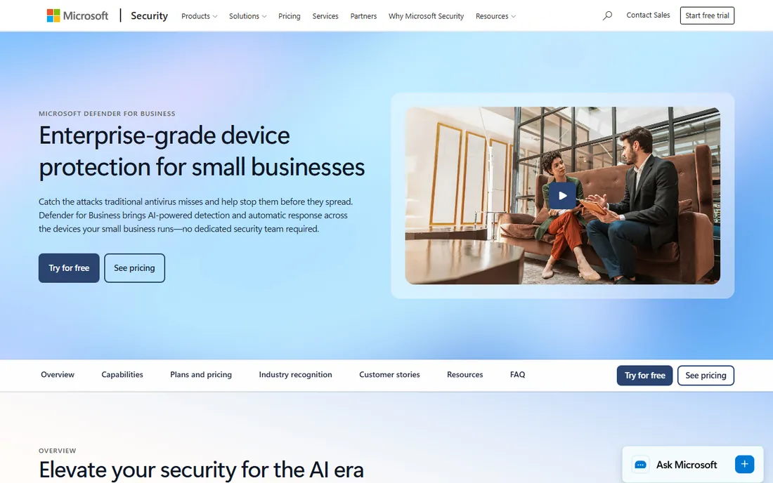 Microsoft Defender for Business homepage