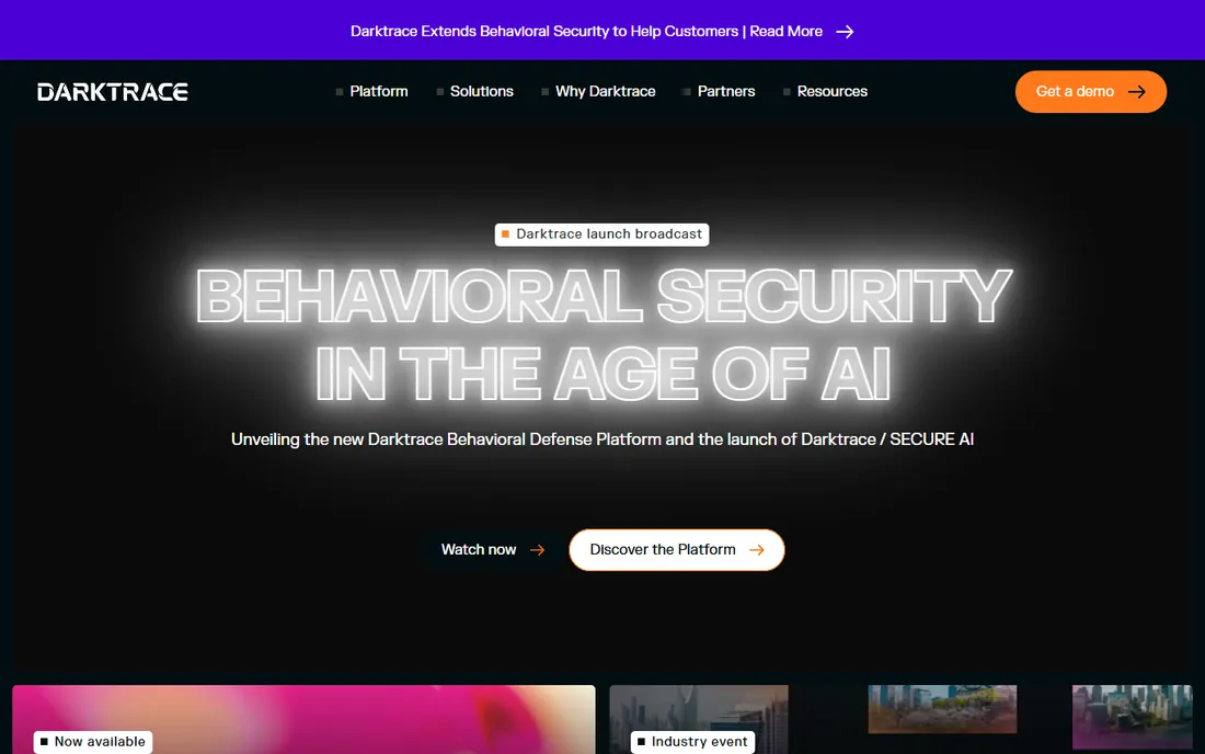 Darktrace homepage