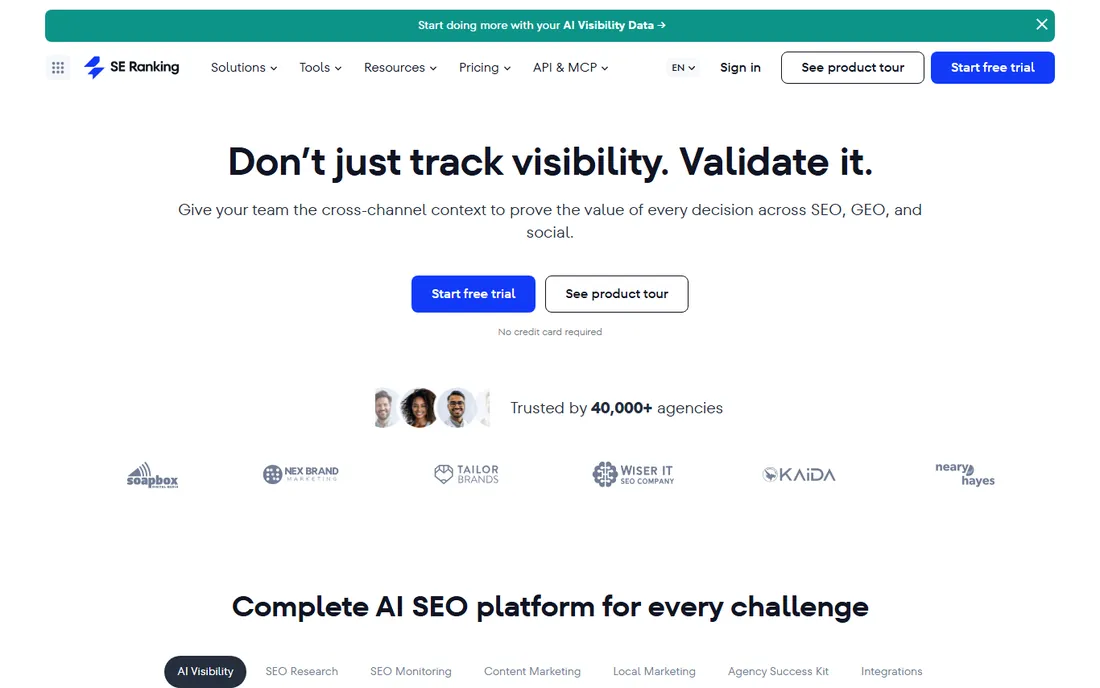 SE Ranking homepage