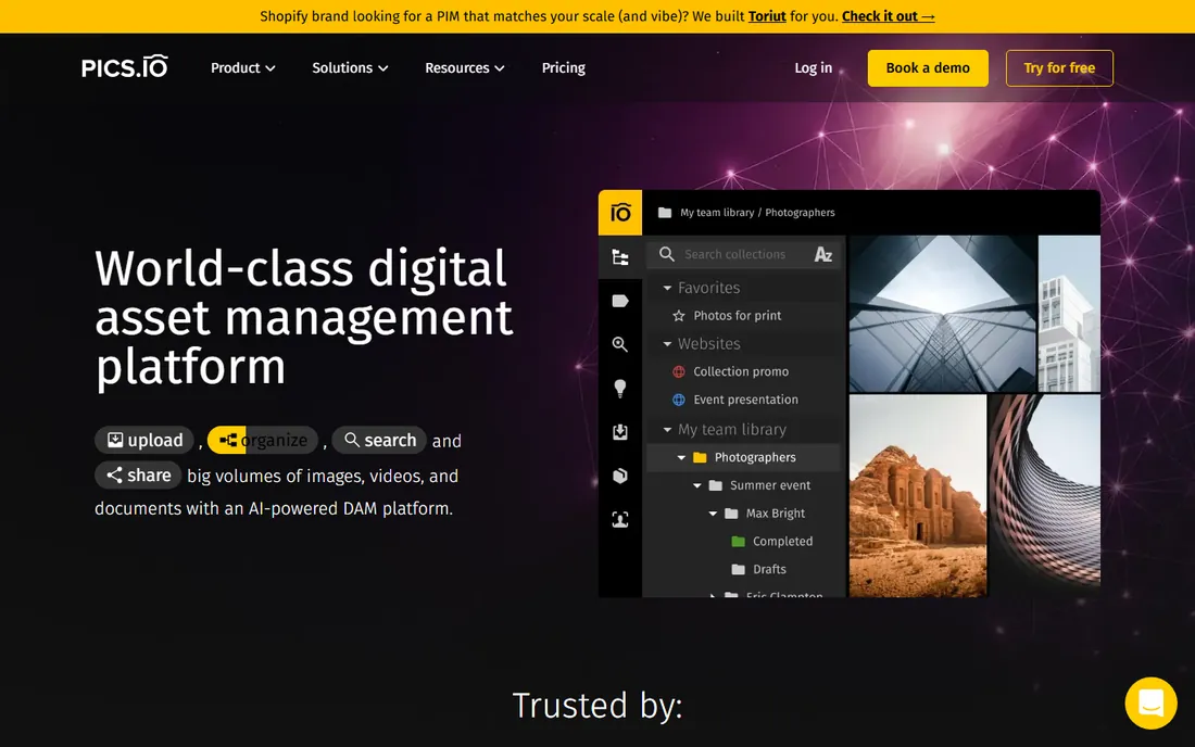 Pics.io homepage