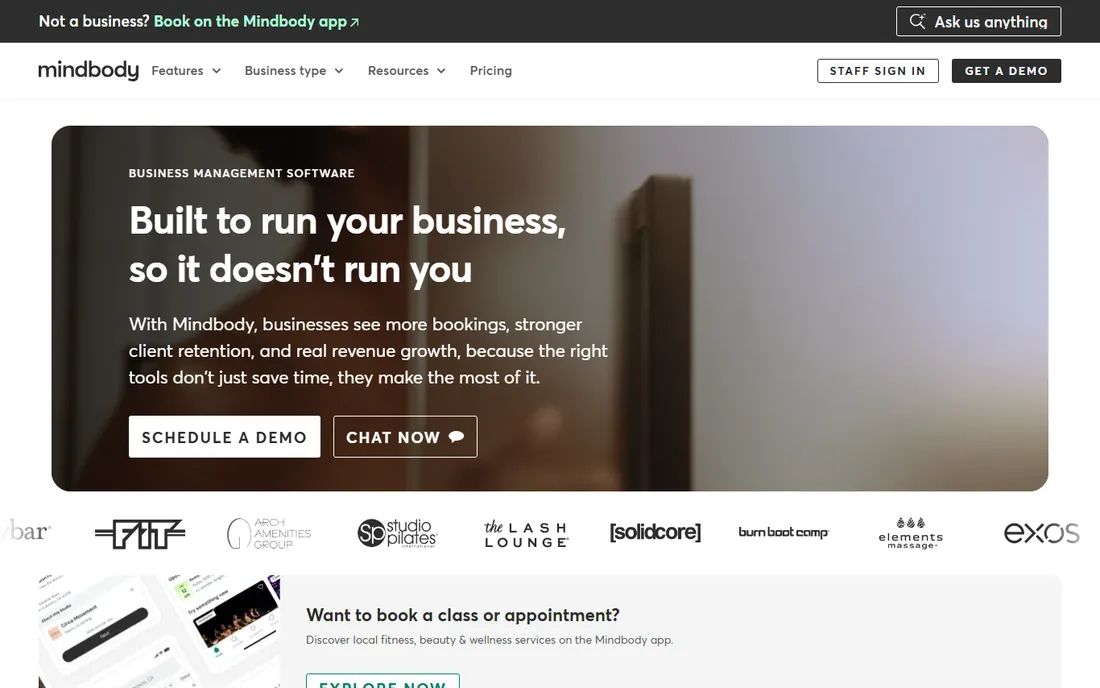 Mindbody homepage