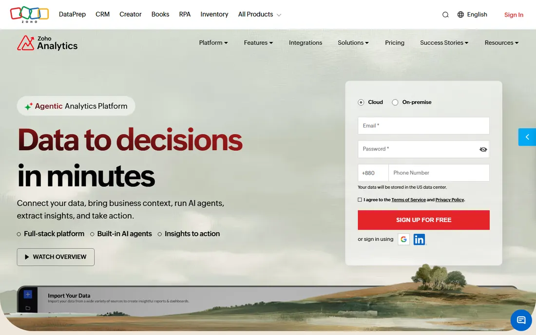 Zoho Analytics homepage