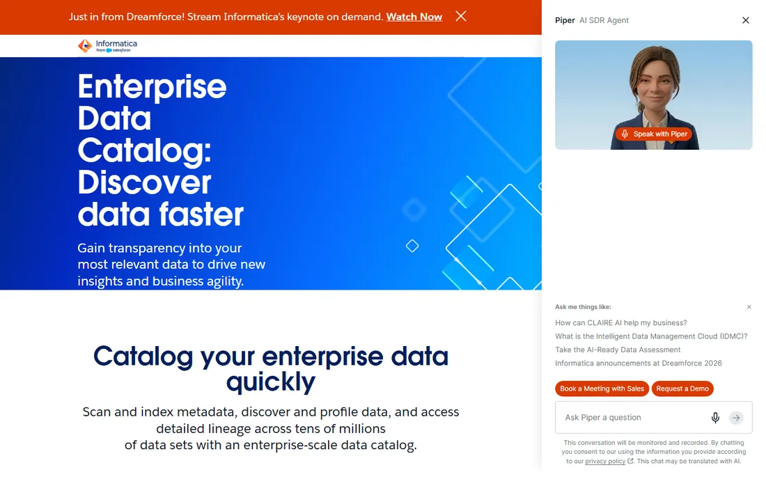Informatica Enterprise Data Catalog homepage