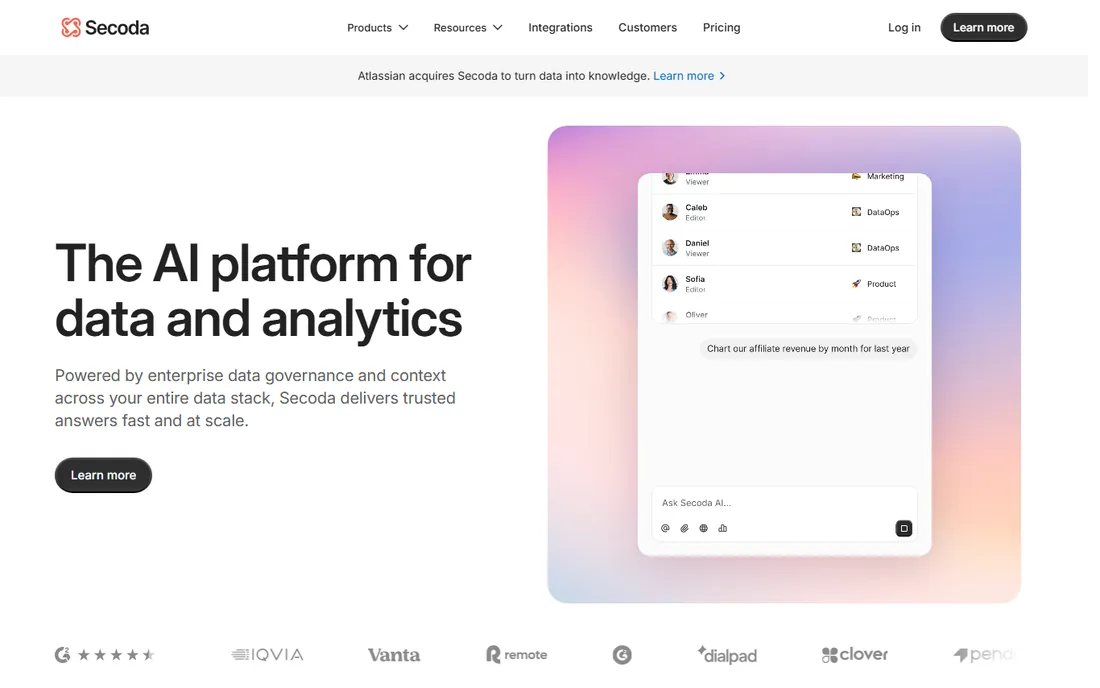 Secoda homepage